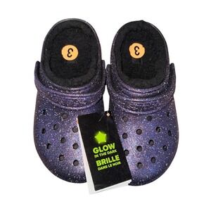 NEW Crocs Kids J3 Classic 210764-0C4 Clog Space Glitter Lined GLOW in DARK Shoes